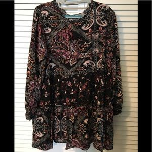 Black floral BoHo chic tunic top
